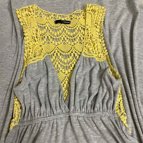 Aqua Dresses & Skirts - 🌼 AQUA Gray & Yellow Knit Maxi Dress w/ Crochet Back – Size Small (Altered) 🌼